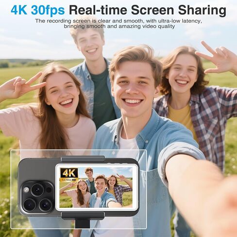 Selfie Monitor Screen Phone- Magnetic Phone Vlog Back Camera Selfie Monitor - 1080P Display can Wirelessly Connect to Mobile Phones - Selfie Screen Compatible with iPhone & Android (White) in Saudi Arabia