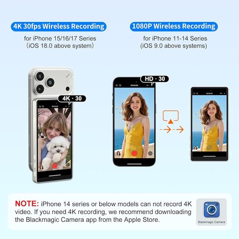 Newmowa 5" Magnetic Vlog Selfie Monitor Screen,Touchscreen and Zoom Focus,Built-in Speaker,Direct Connection,4K 30fps Wireless Monitor for TikTok,Compatible with iPhone 11-17,Samsung S23-S25(Grey) in Saudi Arabia