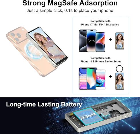 Newmowa 5" Magnetic Vlog Selfie Monitor Screen,Touchscreen and Zoom Focus,Built-in Speaker,Direct Connection,4K 30fps Wireless Monitor for TikTok,Compatible with iPhone 11-17,Samsung S23-S25(Grey) in Saudi Arabia