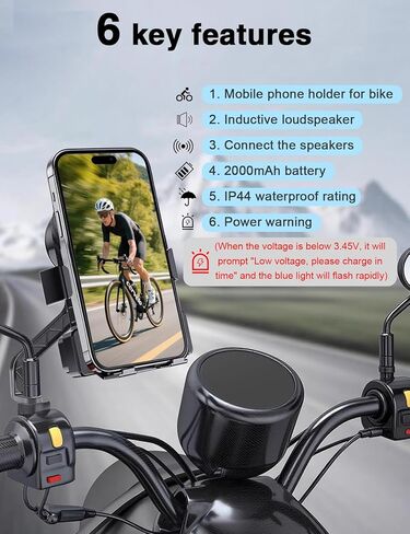 Bike Phone Holder with Speaker 2-in-1 Wireless Cycling Speaker Mount IP44 Waterproof Rating 2000mAH Battery Outdoor Cycling Music Companion Compatible with Apple/Android (4.7-6.7in) in Kuwait
