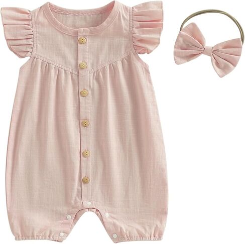 Fernvia Newborn Baby Girl Summer Clothes Sleeveless Ruffle Romper One Piece Bodysuit Jumpsuit Infant button down Outfit in Saudi Arabia