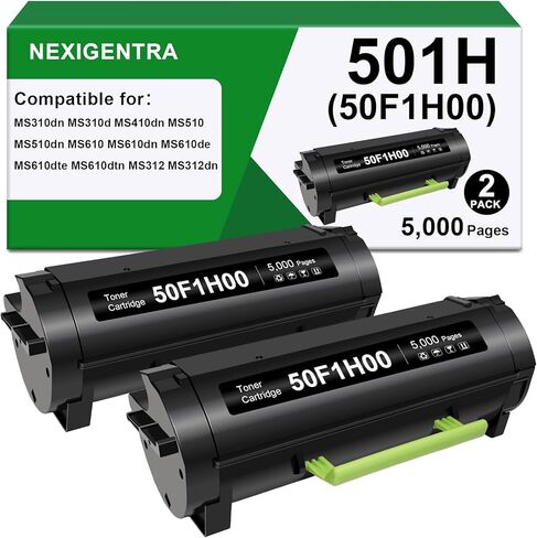 خرطوشة حبر سوداء 501H 50F1H00 متوافقة مع Lexmark 50F1H00 50F1000 لطابعة MS310 MS310dn MS312 MS312dn MS315 MS315dn MS410 MS410dn MS415 MS415dn MS510 MS510dn MS610 MS610dn (عبوتان) in Kuwait