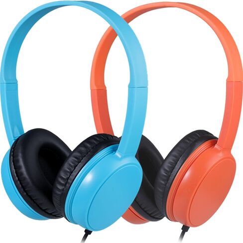 سماعات الرأس السلكية Bulk 2 Pack لمدرسة الفصل الدراسي ، Pulg 3.5 ملم ، سماعات الرأس الخفيفة ، القوية للطلاب والبالغين (Orange & Light Blue) in Kuwait