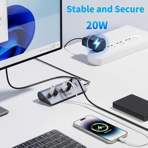 Powered USB Hub, JESWO 7-Port USB 3.0 Hub, Aluminum USB Data Hub with 3.3ft Cable, USB Hub 3.0 Powered with 20W Power Adapter for MacBook, Mac Pro/mini, iMac, XPS, PC, USB-Flash Drives, etc. (Black) in Kuwait