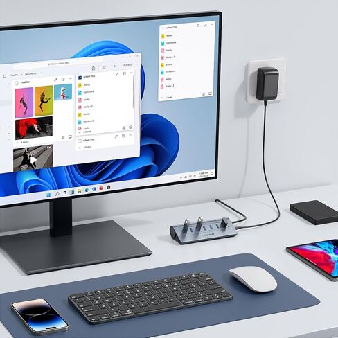 Powered USB Hub, JESWO 7-Port USB 3.0 Hub, Aluminum USB Data Hub with 3.3ft Cable, USB Hub 3.0 Powered with 20W Power Adapter for MacBook, Mac Pro/mini, iMac, XPS, PC, USB-Flash Drives, etc. (Black) in Kuwait