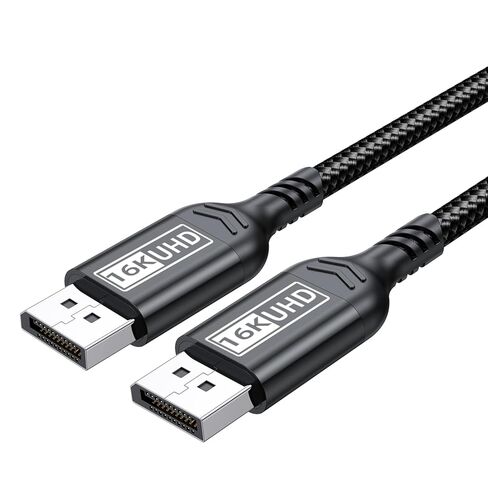 كابل DisplayPort 2.1، كابل DP 2.1 عالي السرعة 80 جيجابت في الثانية، 16K@60 هرتز، 8K@120 هرتز، 4K@240 هرتز، يدعم HDR الديناميكي/HDCP/DSC و3D، كمبيوتر ألعاب G-Sync FreeSync، شاشة ألعاب، مضفر، 6.6 قدم، أسود in Saudi Arabia