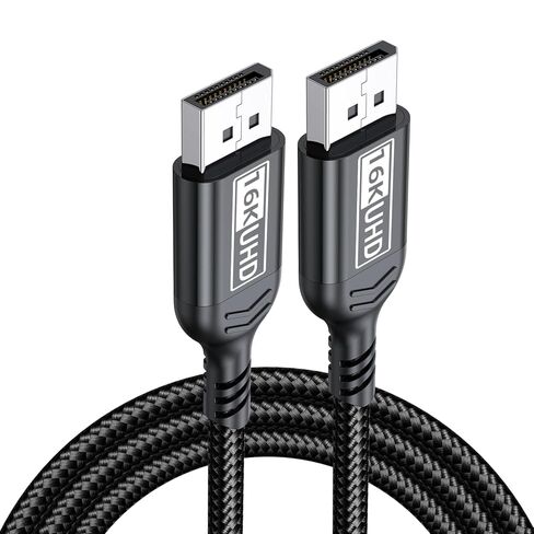 كابل DisplayPort 2.1، كابل DP 2.1 عالي السرعة 80 جيجابت في الثانية، 16K@60 هرتز، 8K@120 هرتز، 4K@240 هرتز، يدعم HDR الديناميكي/HDCP/DSC و3D، كمبيوتر ألعاب G-Sync FreeSync، شاشة ألعاب، مضفر، 6.6 قدم، أسود in Saudi Arabia