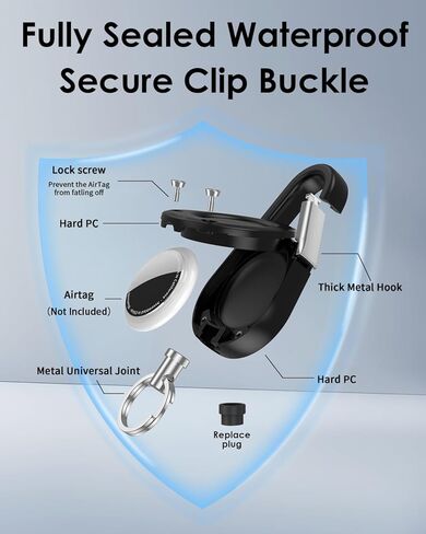 for Airtag Keychain,IPX8 Waterproof AirTag Holder with Carabiner,Hard PC,Lock Clip,Universal Wheel Keyring,Air Tag Keychain for Apple Airtag (Black 1 Pack) in Saudi Arabia