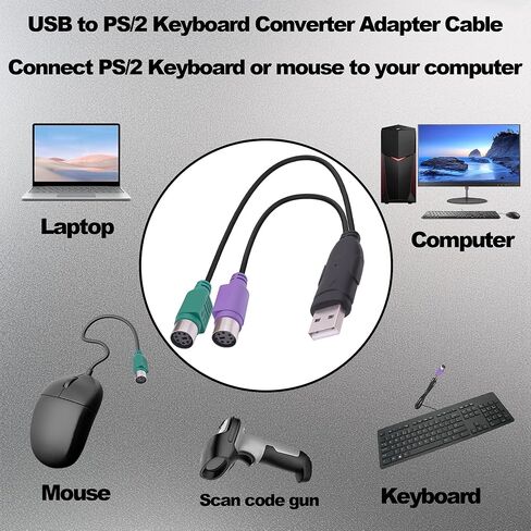 USB إلى مزدوج PS/2 محول كابل محول PS2 أنثى لوحة المفاتيح ماوس واجهة إلى USB 2.0 ذكر محول موصل الحبل للكمبيوتر المحمول سطح المكتب-18 سم/7 بوصة-2 قطعة in Saudi Arabia