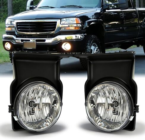 Professional Fog Light Assembly, Clear Waterproof Front Driving Lamps Kit Compatible with 2015-2019 GMC Sierra 2500HD/ 3500HD DOT Approved in Saudi Arabia