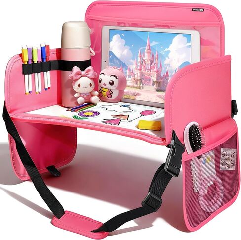 Leather Kids Travel Tray for Car - Car Seat Tray for Kids Travel, Road Trip Essentials, Carseat Table for Roadtrip Activities - Must Have Toddler Lap Desk Organizer for Airplane (Pink) in Saudi Arabia