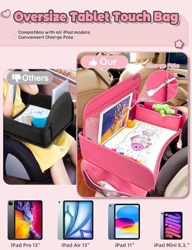 Leather Kids Travel Tray for Car - Car Seat Tray for Kids Travel, Road Trip Essentials, Carseat Table for Roadtrip Activities - Must Have Toddler Lap Desk Organizer for Airplane (Pink) in Saudi Arabia