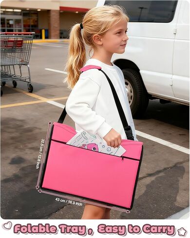 Leather Kids Travel Tray for Car - Car Seat Tray for Kids Travel, Road Trip Essentials, Carseat Table for Roadtrip Activities - Must Have Toddler Lap Desk Organizer for Airplane (Pink) in Saudi Arabia