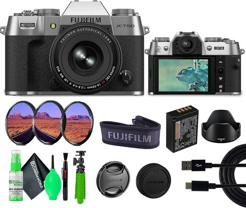 Fujifilm X-T50 Mirrorless Digital Camera XF16-50mm F2.8-4.8 R LM WR Lens Bundle Kit + More Accessories (Silver) in Saudi Arabia