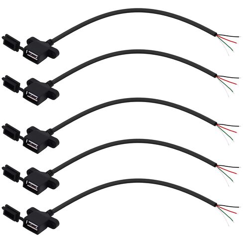 كابل USB أنثى 2Pin ضفيرة USB 2.0 سلك عاري مفتوح النهاية سلك بديل للطاقة مع غطاء غبار لإصلاح DIY 5 قطع - 30 سم/11.8 بوصة (2PIN) in Kuwait