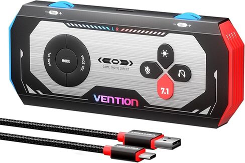VENTION 7.1 Gaming DAC External USB Sound Card, 7.1 Virtual Surround Sound Blaster, 24bit/192KHz, RGB Light System, Gaming Audio Amplifier Compatible with PS5, PS4, Xbox, Nintendo Switch, PC, Headset in Saudi Arabia