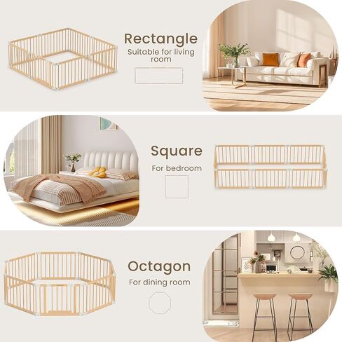 Wooden Baby Gate Playpen - Foldable Play Pen for Infants & Toddlers | Portable & Sturdy Wood Baby Gate with Lock | 4-8-10 Panels Expandable & Adjustable Play Yard for kids | 23.9 * 35.5IN (RXZ-WBP-10) in Saudi Arabia