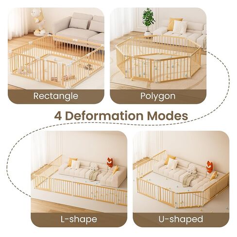 Wooden Baby Gate Playpen - Foldable Play Pen for Infants & Toddlers | Portable & Sturdy Wood Baby Gate with Lock | 4-8-10 Panels Expandable & Adjustable Play Yard for kids | 23.9 * 35.5IN (RXZ-WBP-10) in Saudi Arabia