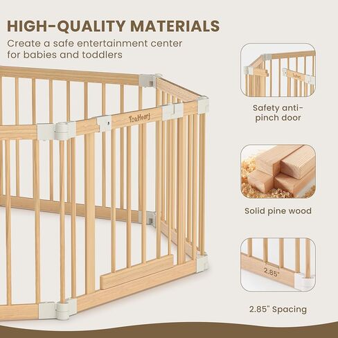 Wooden Baby Gate Playpen - Foldable Play Pen for Infants & Toddlers | Portable & Sturdy Wood Baby Gate with Lock | 4-8-10 Panels Expandable & Adjustable Play Yard for kids | 23.9 * 35.5IN (RXZ-WBP-10) in Saudi Arabia