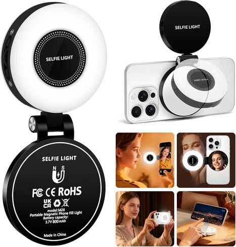 ضوء سيلفي مغناطيسي لهاتف MagSafe iPhone: 3 أوضاع إضاءة، حلقة هاتف LED قابلة لإعادة الشحن بزاوية 360 درجة مع مرآة للتصوير الفوتوغرافي والمكياج وتيك توك والتكبير ومؤتمرات الفيديو، أبيض in Kuwait