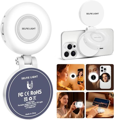 Magnetic Selfie Light for MagSafe iPhone: 3 Light Modes, Rechargeable 360° Rotatable LED Phone Ring Fill Light with Mirror for Photography, Makeup, TikTok, Zoom, Video Conference, White in Saudi Arabia