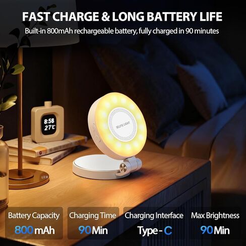 Magnetic Selfie Light for MagSafe iPhone: 3 Light Modes, Rechargeable 360° Rotatable LED Phone Ring Fill Light with Mirror for Photography, Makeup, TikTok, Zoom, Video Conference, White in Saudi Arabia