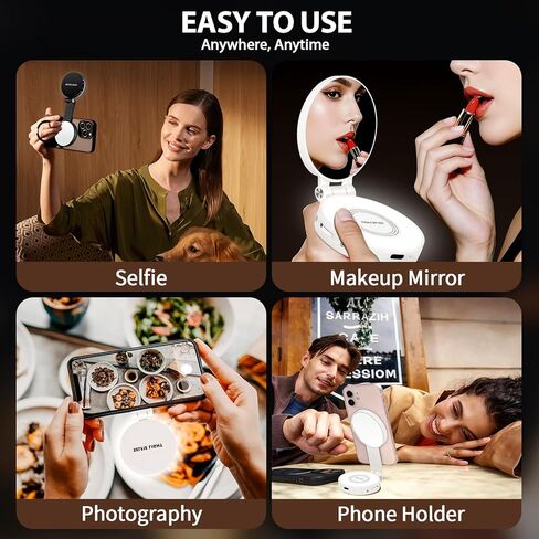 Magnetic Selfie Light for MagSafe iPhone: 3 Light Modes, Rechargeable 360° Rotatable LED Phone Ring Fill Light with Mirror for Photography, Makeup, TikTok, Zoom, Video Conference, White in Saudi Arabia
