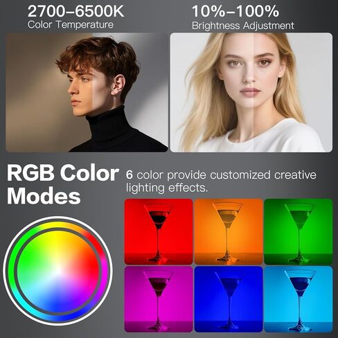 Zealsound RGB Selfie Light, 138 LEDs, 360° Full Color Video Light, 2700–6500K Dimmable, 20 Effects, 1800mAh Rechargeable for Phone, iPhone, Camera, Computer, Webcam, Gaming, Makeup, Vlogging, TikTok in Saudi Arabia