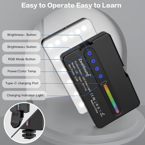 Zealsound RGB Selfie Light, 138 LEDs, 360° Full Color Video Light, 2700–6500K Dimmable, 20 Effects, 1800mAh Rechargeable for Phone, iPhone, Camera, Computer, Webcam, Gaming, Makeup, Vlogging, TikTok in Saudi Arabia