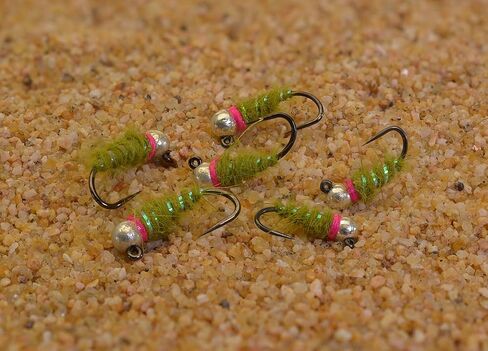 Walt's Sexy Worm Jig Head Fly - Olive - Euro Nymph Tied on Hanak Hooks - 6ct Packs in Saudi Arabia