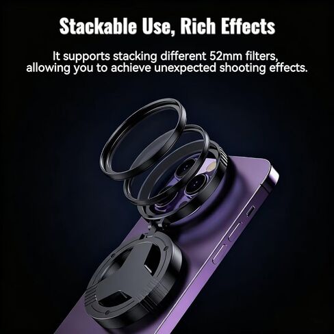 Magnetic CPL Filter for iPhone, 52mm Polarizing Filter, Circular Polarized Lens Filter with Foldable Stand, Rotatable Polarizer Filter Compatible with iPhone 17/16/15/14/13 and Smartphone in Saudi Arabia