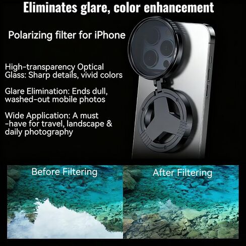 Magnetic CPL Filter for iPhone, 52mm Polarizing Filter, Circular Polarized Lens Filter with Foldable Stand, Rotatable Polarizer Filter Compatible with iPhone 17/16/15/14/13 and Smartphone in Saudi Arabia