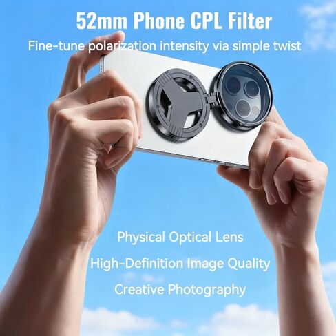 Magnetic CPL Filter for iPhone, 52mm Polarizing Filter, Circular Polarized Lens Filter with Foldable Stand, Rotatable Polarizer Filter Compatible with iPhone 17/16/15/14/13 and Smartphone in Saudi Arabia