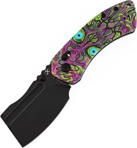 KANSEPT Korvid V Pocket Knife, 2.91'' America Blackwash D2 Blade, Jade G10 with Purple Undead Print Handle, Thumb Stud with Crossbar Lock, Double Sided Clip for EDC Camping Folding Knives TE2030V5 in Saudi Arabia