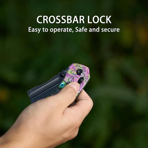 KANSEPT Korvid V Pocket Knife, 2.91'' America Blackwash D2 Blade, Jade G10 with Purple Undead Print Handle, Thumb Stud with Crossbar Lock, Double Sided Clip for EDC Camping Folding Knives TE2030V5 in Saudi Arabia