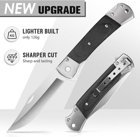 سكين جيب قابل للطي للرجال، فولاذ 3.9 بوصة، مقبض خشبي، تصميم قفل مبطن 6696 in Kuwait