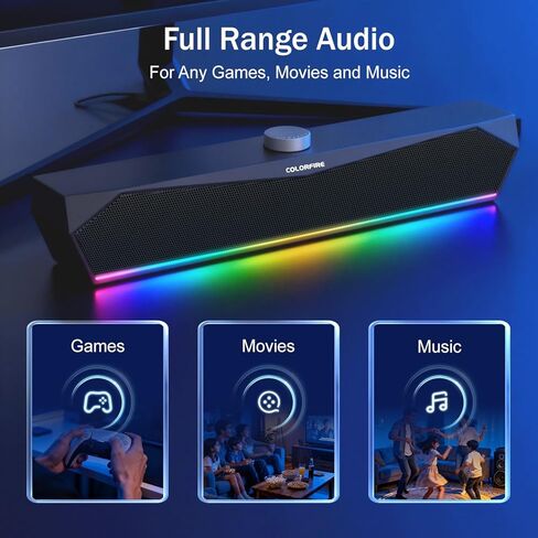 مكبرات صوت شاشة ColorFire، ومكبرات صوت الكمبيوتر، ومكبرات صوت الكمبيوتر الشخصي للشاشة، وأضواء RGB التي تعمل باللمس، وشريط صوت الكمبيوتر لجهاز PCUSB-C/A مدخل 3.5 مم، التوصيل والتشغيل، صوت واضح لأجهزة الكمبيوتر المحمول المكتبية، التلفزيون الذكي (أسود) in Saudi Arabia