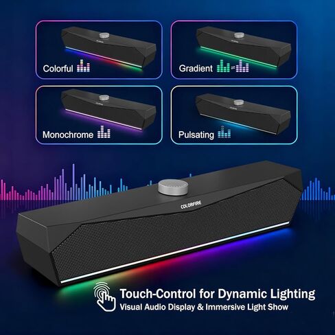 مكبرات صوت شاشة ColorFire، ومكبرات صوت الكمبيوتر، ومكبرات صوت الكمبيوتر الشخصي للشاشة، وأضواء RGB التي تعمل باللمس، وشريط صوت الكمبيوتر لجهاز PCUSB-C/A مدخل 3.5 مم، التوصيل والتشغيل، صوت واضح لأجهزة الكمبيوتر المحمول المكتبية، التلفزيون الذكي (أسود) in Saudi Arabia