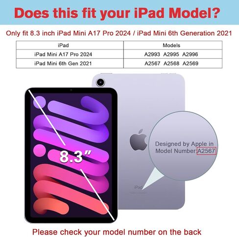 واقي شاشة ProCase مكون من قطعتين لجهاز iPad Mini 7th(A17 Pro) 2024/Mini 6th Generation 8.3 بوصة 2021 + 2 واقي عدسة كاميرا متطابق مع ألوان iPad، طبقة من الزجاج المقسى لجهاز Mini 7 6 8.3 بوصة - أرجواني in Saudi Arabia