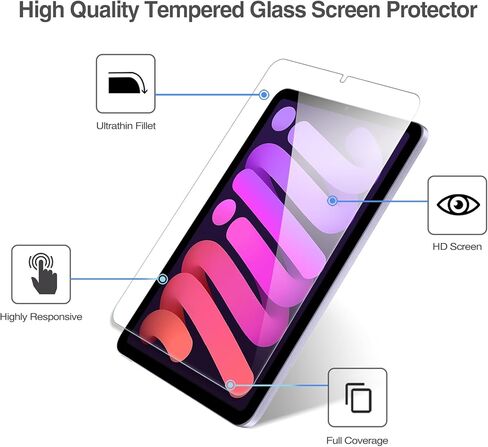واقي شاشة ProCase مكون من قطعتين لجهاز iPad Mini 7th(A17 Pro) 2024/Mini 6th Generation 8.3 بوصة 2021 + 2 واقي عدسة كاميرا متطابق مع ألوان iPad، طبقة من الزجاج المقسى لجهاز Mini 7 6 8.3 بوصة - أرجواني in Saudi Arabia