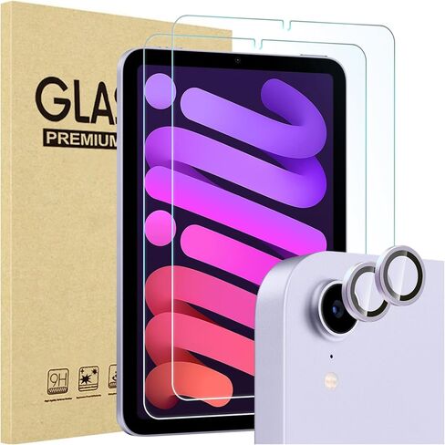 واقي شاشة ProCase مكون من قطعتين لجهاز iPad Mini 7th(A17 Pro) 2024/Mini 6th Generation 8.3 بوصة 2021 + 2 واقي عدسة كاميرا متطابق مع ألوان iPad، طبقة من الزجاج المقسى لجهاز Mini 7 6 8.3 بوصة - أرجواني in Saudi Arabia