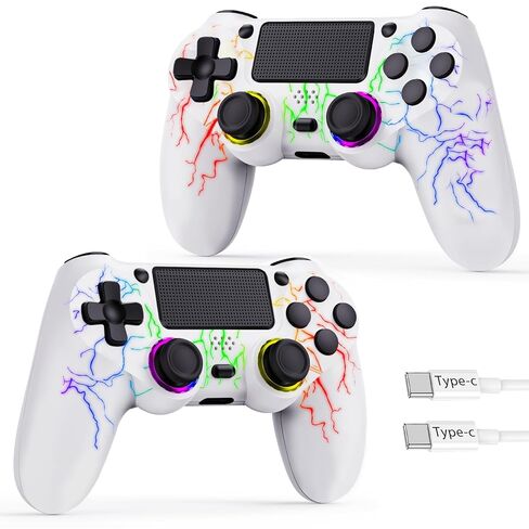 GamingBoy 2 Pack Wireless Controller for PS4, Light-up RGB Remote Control for Ps4/PC with Hall Effect Joystick/1000mAh Battery/Type-C/Dual Vibration/6-Axis Gyro/Audio Jack/Touch Pad（White+Black） in Saudi Arabia