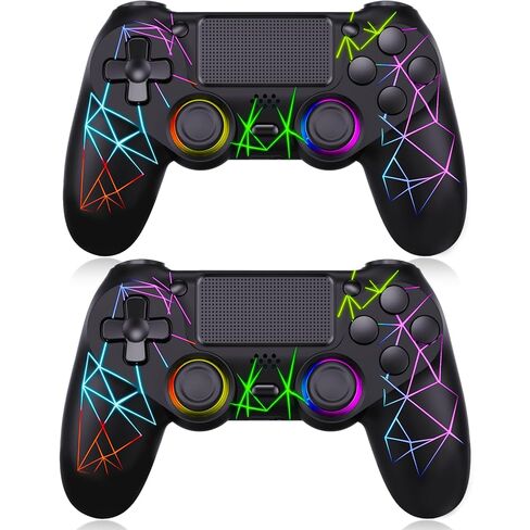 GamingBoy 2 Pack Wireless Controller for PS4, Light-up RGB Remote Control for Ps4/PC with Hall Effect Joystick/1000mAh Battery/Type-C/Dual Vibration/6-Axis Gyro/Audio Jack/Touch Pad（White+Black） in Saudi Arabia