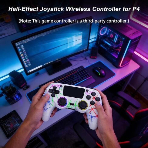 GamingBoy 2 Pack Wireless Controller for PS4, Light-up RGB Remote Control for Ps4/PC with Hall Effect Joystick/1000mAh Battery/Type-C/Dual Vibration/6-Axis Gyro/Audio Jack/Touch Pad（White+Black） in Saudi Arabia