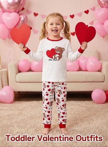 Toddler Boy Girl Valentine Outfits - Kids Unisex Little Bear Long Sleeve Top Red Heart Pants Fall Winter 2Pcs Set in Saudi Arabia