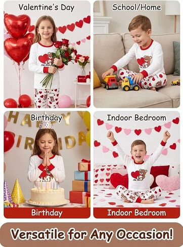 Toddler Boy Girl Valentine Outfits - Kids Unisex Little Bear Long Sleeve Top Red Heart Pants Fall Winter 2Pcs Set in Saudi Arabia