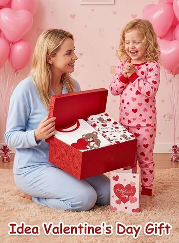 Toddler Boy Girl Valentine Outfits - Kids Unisex Little Bear Long Sleeve Top Red Heart Pants Fall Winter 2Pcs Set in Saudi Arabia