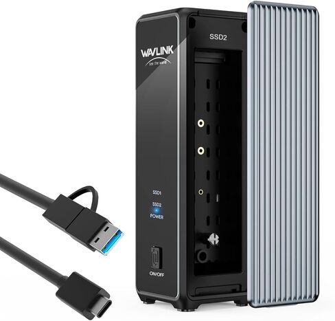شبيه WAVLINK M.2 SSD، حاوية NVMe مزدوجة 40 جيجابت في الثانية لمحركات أقراص NVMe M-Key/B+M-Key SSD، حاوية M.2 SSD خالية من الأدوات لـ PCIe 2230/2242/2260/2280، تدعم الاستنساخ دون اتصال، تبريد نشط، ما يصل إلى 8 تيرابايت لكل محرك أقراص in Saudi Arabia