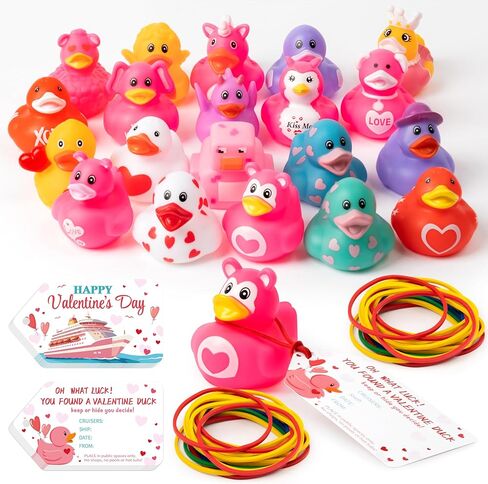 H1vojoxo Valentine’s Day Rubber Ducks - 20 Set Valentine's Day Rubber Ducks for Cruise Valentines Party Favor Duckies Cruise Duck Tags Kits for Pool Bath Toy Goodie Bag Fillers Classroom Exchange Gift in Saudi Arabia