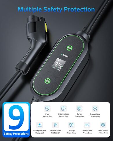 شاحن محمول من المستوى 1&2 - معتمد من ETL، 12/16 أمبير 110 فولت - 240 فولت مع كابل تمديد 25 قدم، قابس NEMA 6-20 ومحول NEMA 5-15، محطات شحن السيارات الكهربائية المحمولة لجميع سيارات SAE J1772 in Kuwait